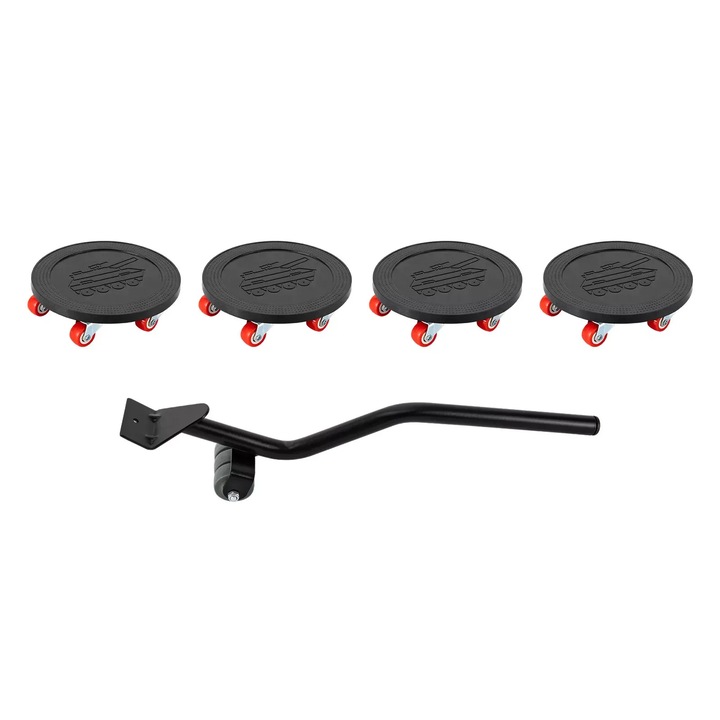 Ridicator mobilier si role, Set transport mobilier, 5 piese, Roti pivotante 360°, Ajutor mutare, Negru