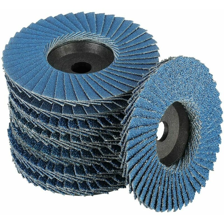 8 darab lamellás csiszolókorong készlet, Lamellás csiszolókorongok, Ø 76 mm x 10 mm, 40/60/80/120 szemcsefinomság, fémhez, acélhoz és fához, Bevonatos lamellás korongok, (kék)