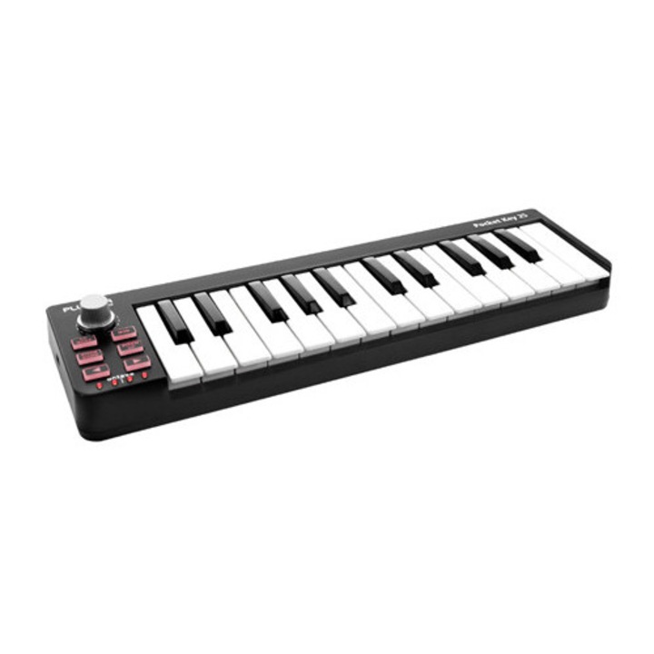 MIDI USB контролер Plugger Studio Pocket Key 25, 25 мини клавиша със скоростна чувствителност, pitch/mod, транспониране, съвместим с PC/Mac