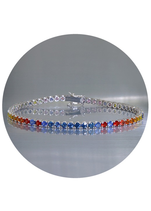 Bratara Tennis din Aur Alb 18K cu Safire Multicolore Naturale