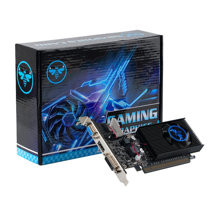 Placa video LUNAHORNET GT 210 1GB DDR3 64 BIT, 16 stream processori, banda de memorie 8.0GB/s, racire silentioasa, interfata HDMI, VGA si DVI