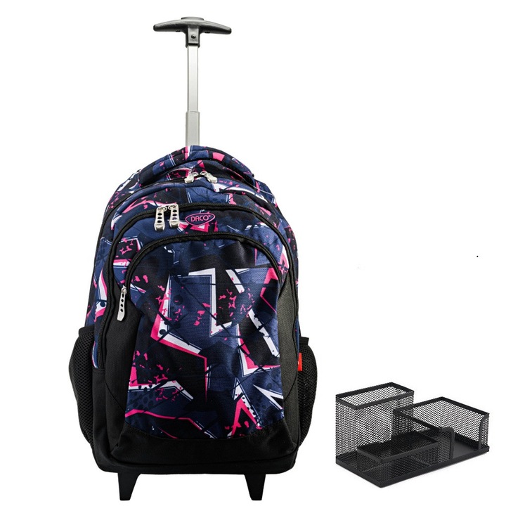 Pachet Ghiozdan troler fete, DACO GH4018 + suport de birou FLR