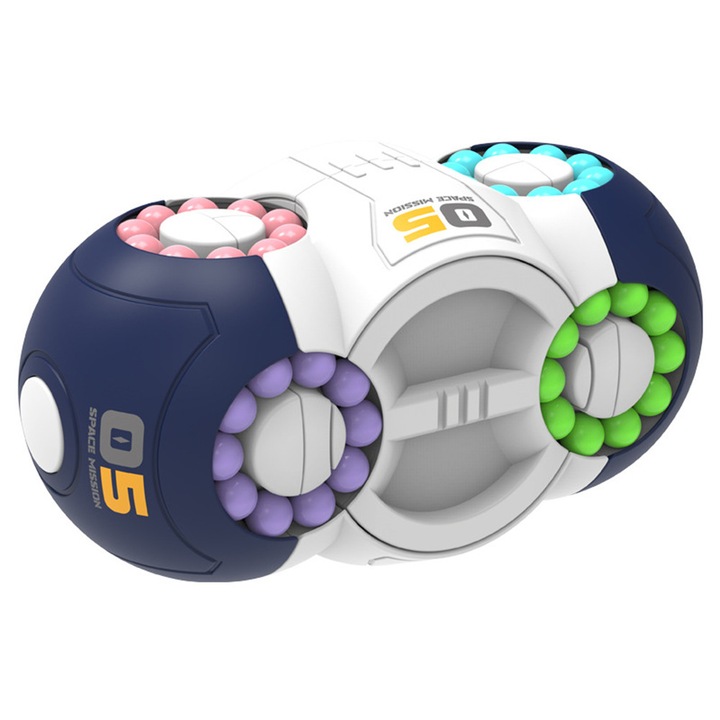 Jucarie educationala cu bila rotativa pentru copii, JESWO, rotatie bilaterala la 360°, structura de legatura 3D, antrenament flexibil cu degetele de concentrare, colturi rotunjite fara tehnologie de bav, culori albastre si albe
