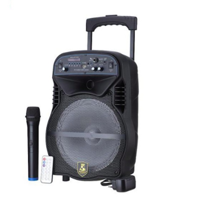 Boxa Activa Portabila Troller , cu Microfon Bluetooth, Display, Fm, Sd, Aux, Lumini, Telecomanda