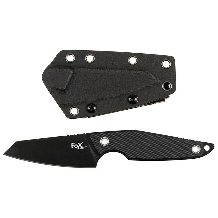 Fox Outdoor Kompakt Kés, Raven, 3Cr13MoV Rozsdamentes Acél Penge, 8.5cm Penge, Kydex Tokkal, Fekete 44554