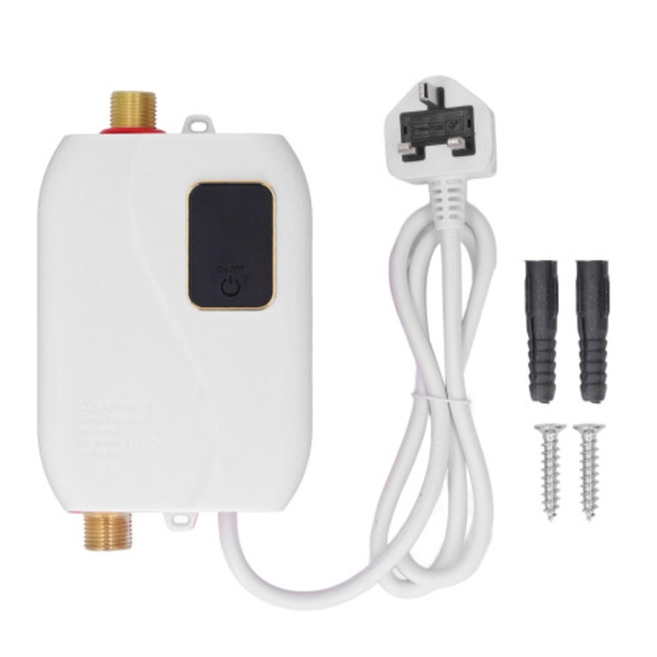 Azonnali elektromos vízmelegítő 3000W, rozsdamentes acél, fehér, 220V, UK dugó