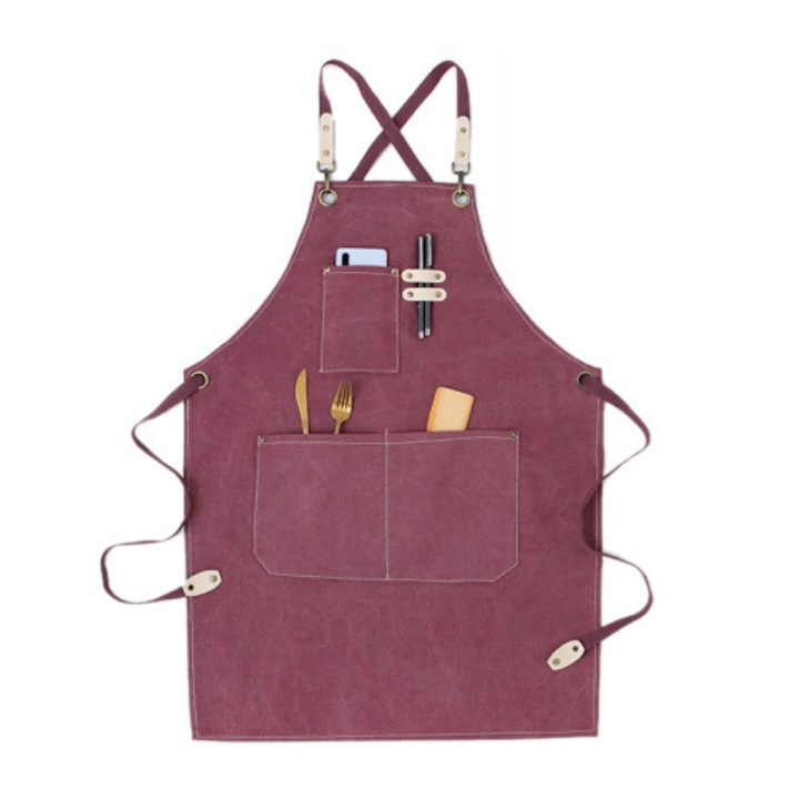 Sort de bucatarie din bumbac canvas cu bretele detasabile, alb