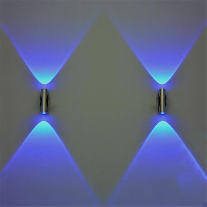 LED двойна синя апликация за стена, алуминий 2x2W 50x10cm, комплект 2 броя