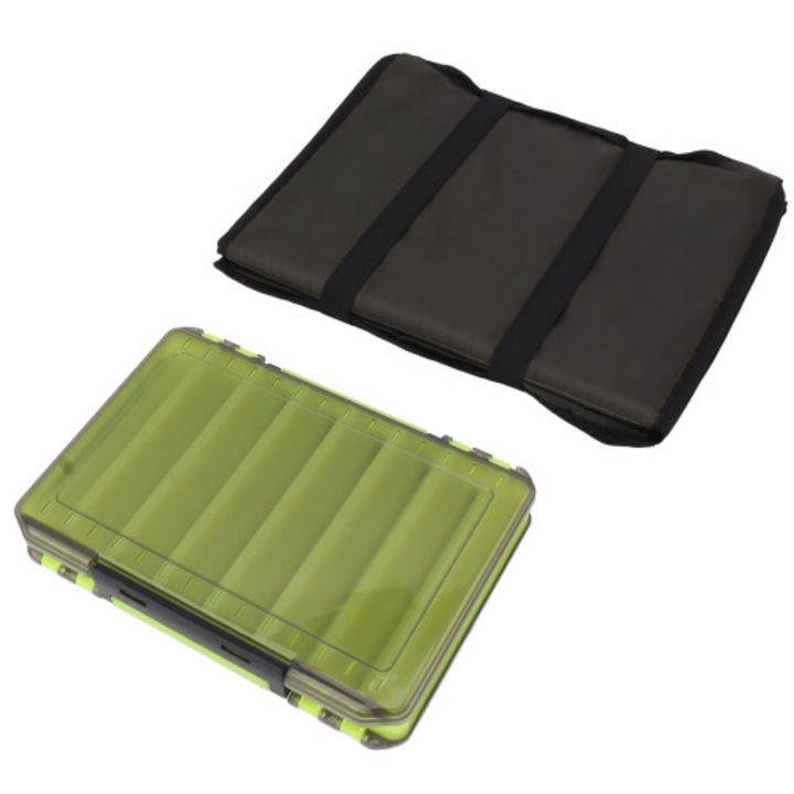 Cutie organizator pescuit dublu fata 28 compartimente rezistenta apa UV 30x20x7cm