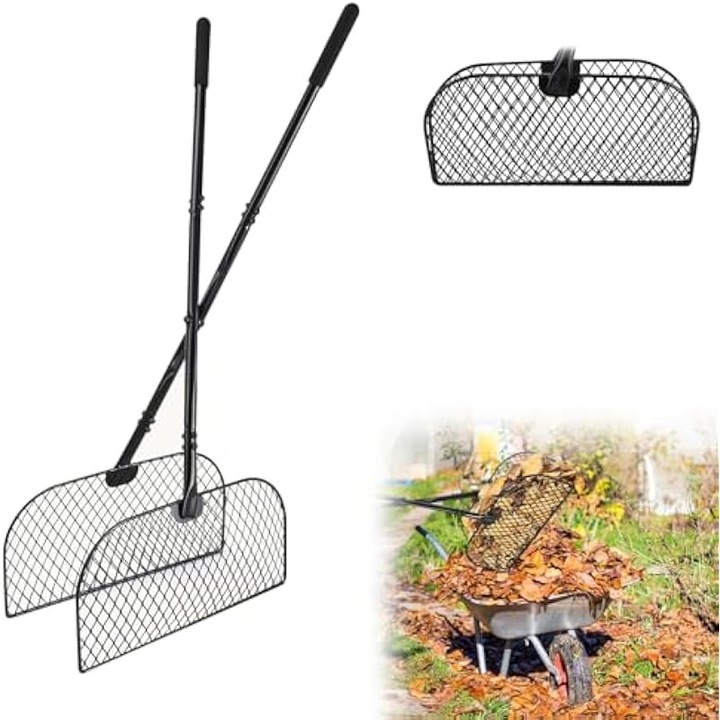 Fém gereblye levelekhez, 90.5cm, 40cm széles, tartós, ergonomikus