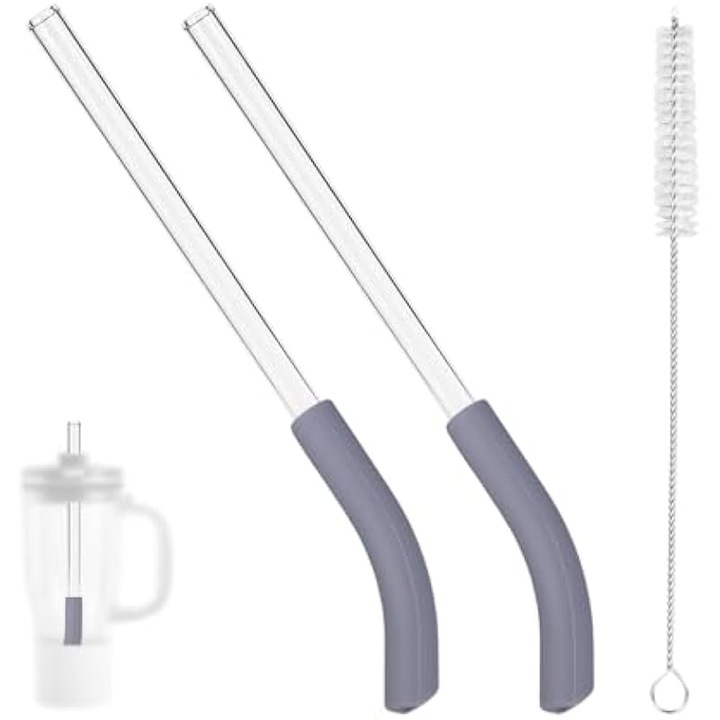 2 db szilikon és üveg szívószál készlet tisztítókefével, tartós, rugalmas, 22cm