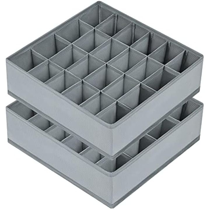Fiókrendezők, 2 db, 24 rekeszes, összecsukható, szürke, 33x33x9cm