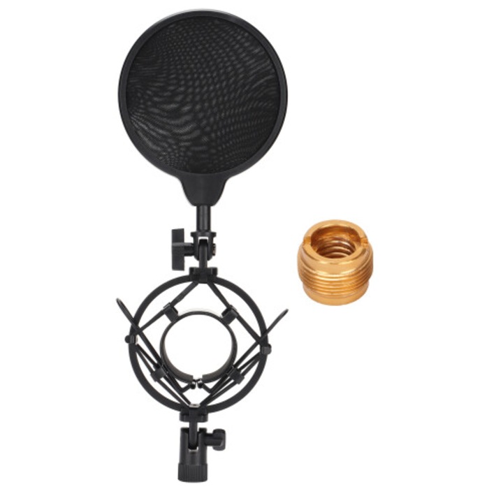 Suport microfon cu reducere zgomot, filtru pop, suspensie antivibratii, negru, universal