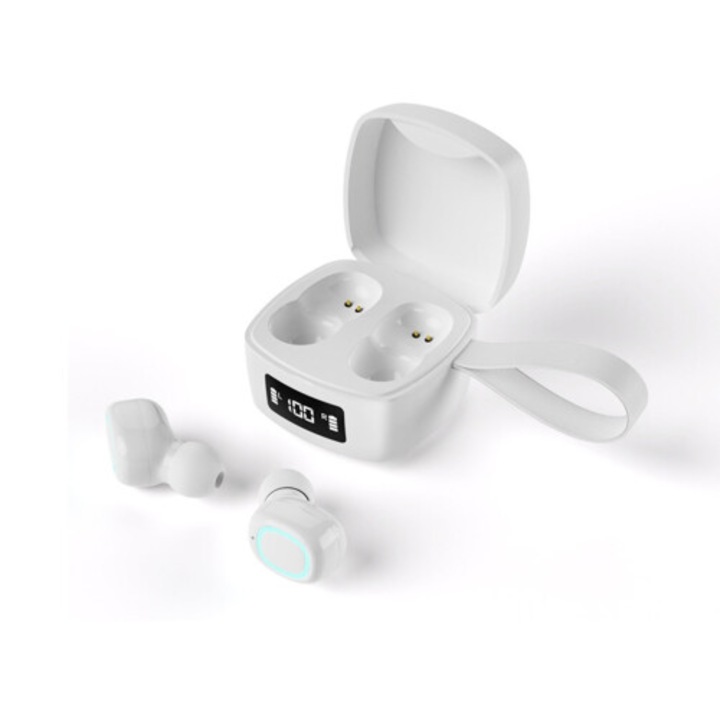 Casti wireless rezistente la apa IPX7, sunet stereo clar, anulare activa zgomot, design ergonomic, indicator baterie LED