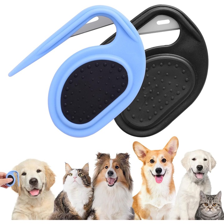 Cutite descurcatoare pentru animale de companie, pieptene descurcator pentru animale cu par lung, pieptene descurcator pentru caini cu lame de otel, pieptene anti-incurcare, set de 2