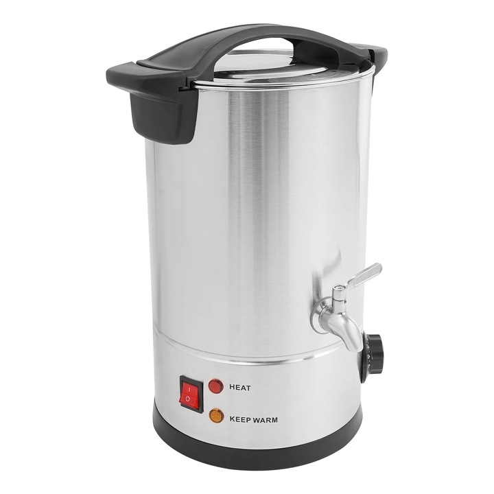 Topitor electric de ceara, Incalzitor cu robinet, 8 l, 1800 W, Inox 304/201, Interval 30–110 °C reglabil, Pentru lumanari si sapun, Argintiu