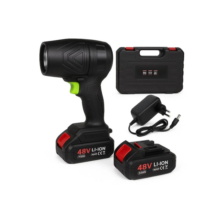 Suflanta de Aer Portabila Profesionala, 1000W, 150.000 RPM, 2 Acumulatori 48V Inclusi, Reincarcabila, Multifunctionala pentru Curatare Frunze, Praf si Electronice, Negru – AdCos®