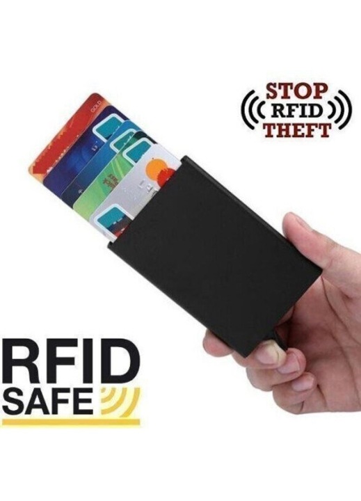 Portcard aluminiu RFID, 95x65x8mm, argintiu, slim, 5 carduri