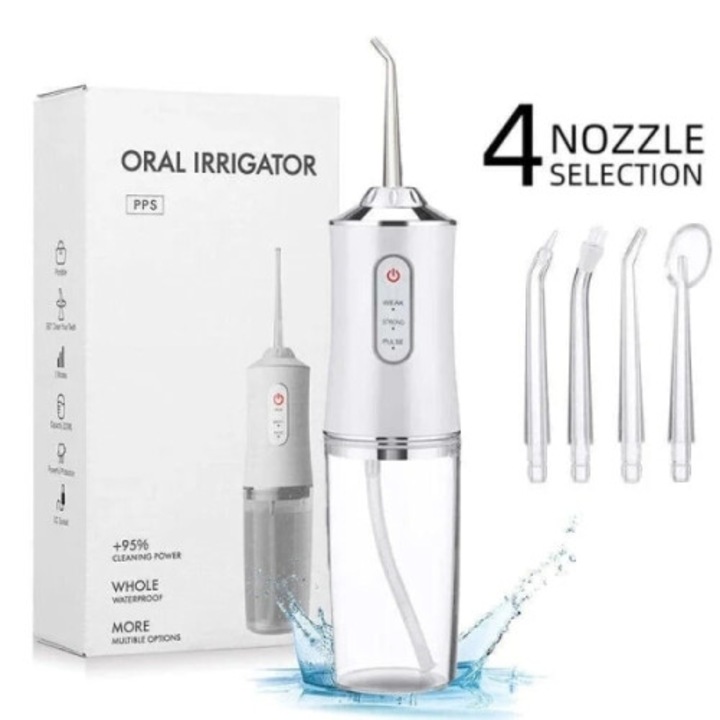 Irigator bucal portabil 4-in-1 alb 21x5.8cm
