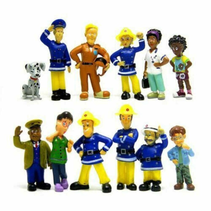 Set 12 figurine pompieri Fireman Sam, PVC, 3x6cm