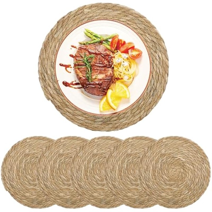 6 db kerek fonott alátét készlet, 30 cm, csúszásmentes, rusztikus barna