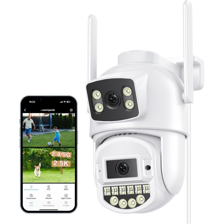 Външна камера за наблюдение 2.5K 8MP, цветно нощно виждане 30м, WiFi, IP66