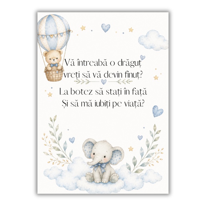 Felicitare 13x18 cm cu plic, Cerere nasi botez baiat