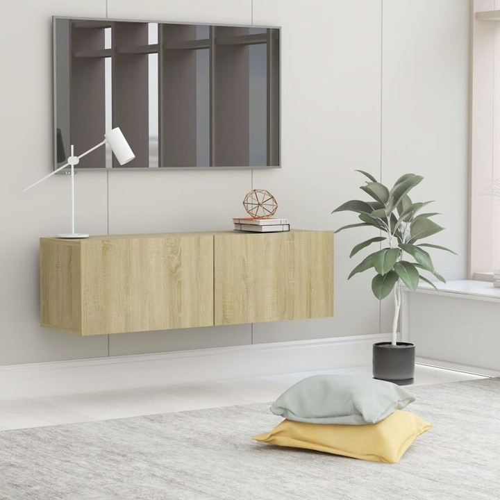 Comoda TV, 100x30x30cm, stejar sonoma, 2 compartimente, usi abatatoare