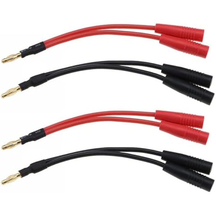 Комплект от 4 разклонителни кабела тип банан 4мм, 14AWG, червен и черен, 15см