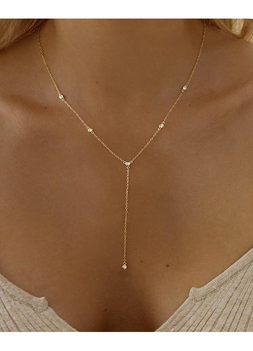 Colier lung lariat, aur 14K, auriu, 16.5x2cm
