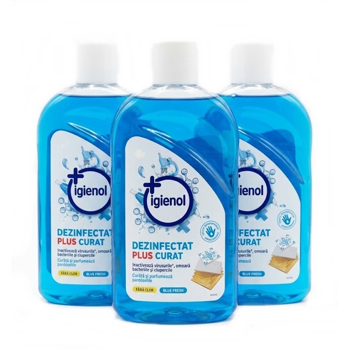 Pachet Economic 3 x Dezinfectant Lichid Universal Igienol Plus Curat Blue Fresh, Fara Clor, 3 x 1L
