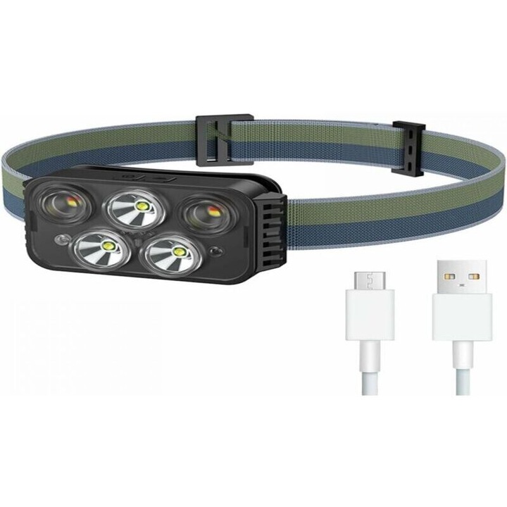 LED fejlámpa 2000 lumen, USB újratölthető, 8 mód, IPX6 vízálló