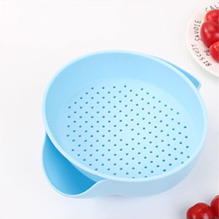 Strecuratoare plastic, 2 parti, manere, compartiment dublu, albastru