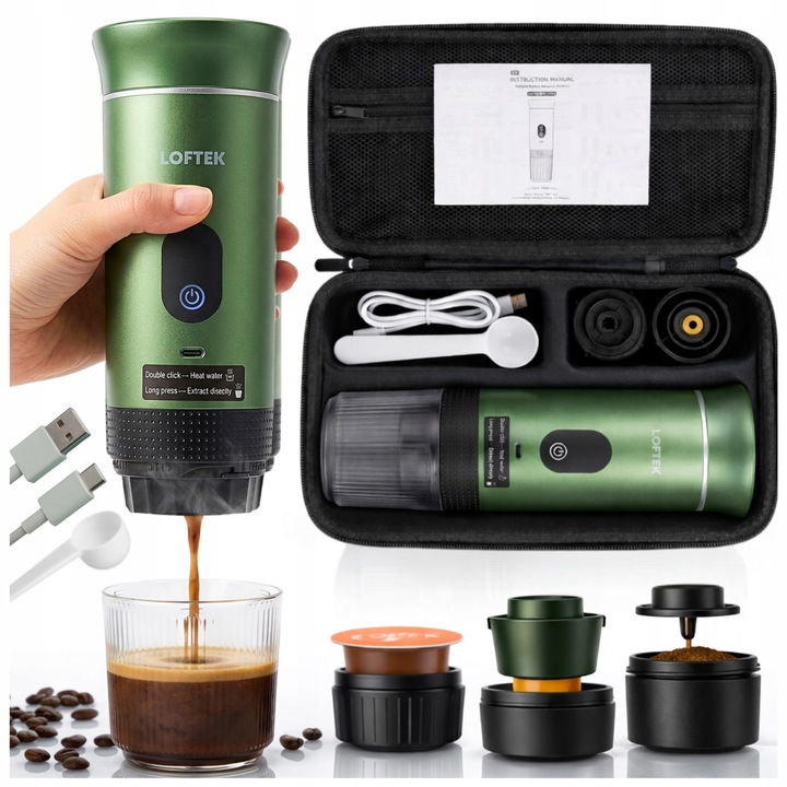 Espressor de Cafea cu Presiune Turistic pentru Capsule si Cafea Macinata 3 in 1 80ml