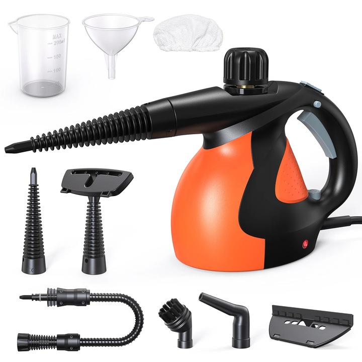 Aparat de curatat cu abur, Curatator cu aburi de mana, Abur sub presiune, 1200 W, 10–15 min abur, Stecar EU 110 V, Indeparteaza petele si dezinfecteaza, Galben