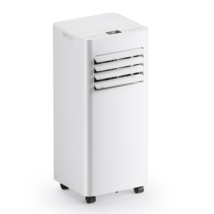 Aparat de aer conditionat vertical ORBER cu roti, Alb, putere de racire: 9000 BTU/h, 30 m², cu moduri de racire, dezumidificare, ventilatie si somn, 2 trepte de viteza a ventilatorului, cu afisaj LED si telecomanda, zgomot redus