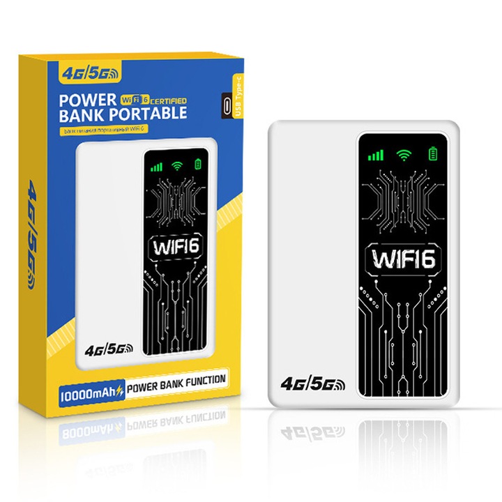 Безжичен рутер Rqiurpn 4G 5G, WiFi 6, батерия 10000mAh, бял, компактен