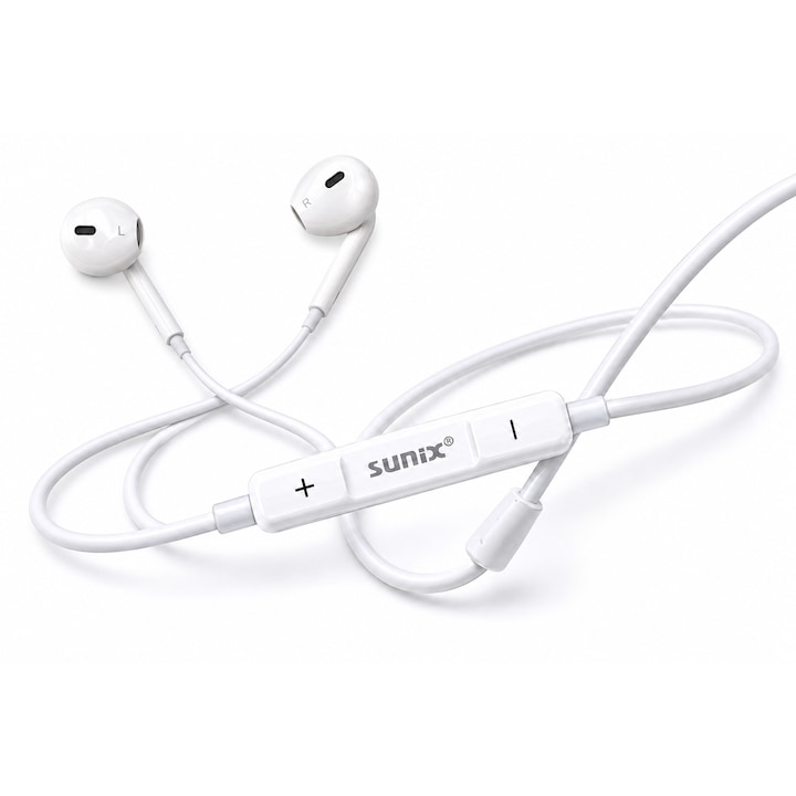 Casti Cu Fir USB C Sunix M52, Microfon MEMS Cu Reducere Zgomot, Sunet Clar, Compatibil iPhone iPad, Control Pe Cablu, Design Ergonomic, Convorbiri Fara Interferente, Alb