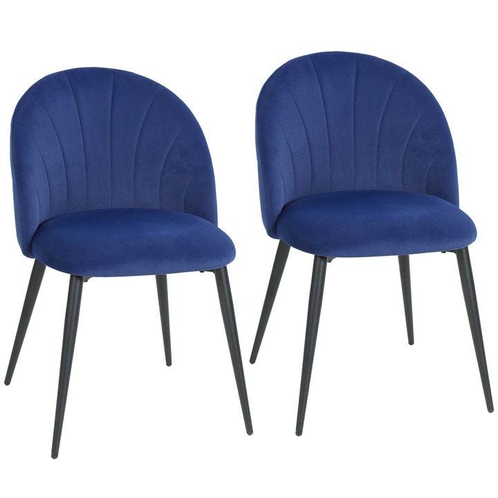 Scaun de Sufragerie, HOMCOM, Catifea, otel, 52cm x 55cm x 79cm, Albastru