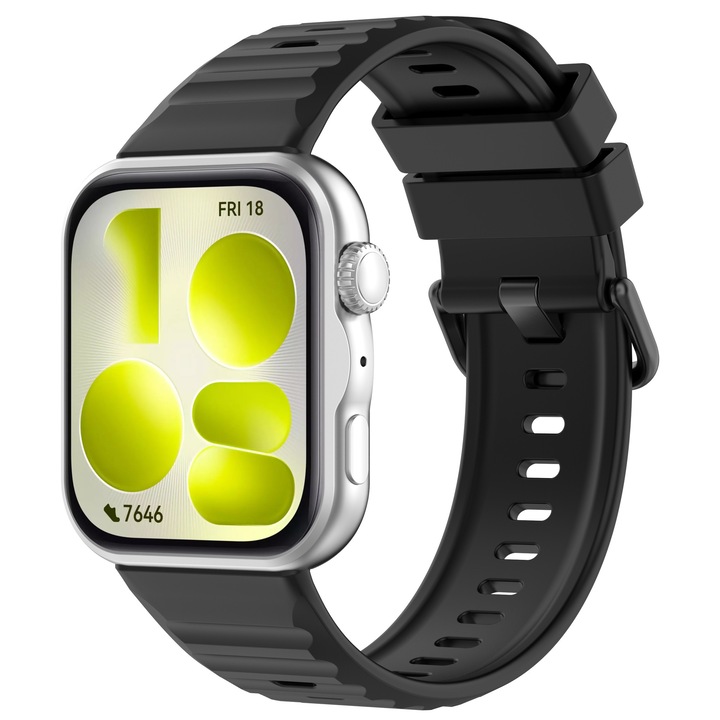 Силиконова каишка, съвместима с Huawei Watch Fit 5 Pro / Fit 5 / Fit 4 Pro / Fit 4 / Fit 3, регулируема, водоустойчива, черна