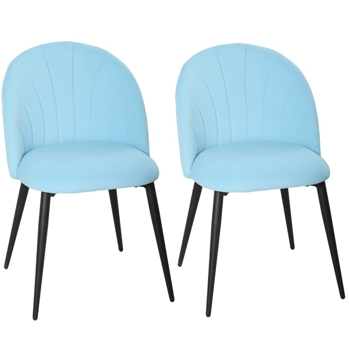 Scaun de sufragerie, HOMCOM, Catifea si otel, 52cm x 55cm x 79cm, Albastru Deschis