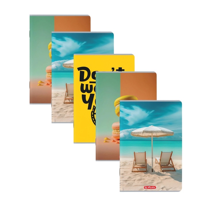 Herlitz A4 füzet szett, 5 db, 80 lap, 70 g/m2, Megamix 2 motívum, matematika