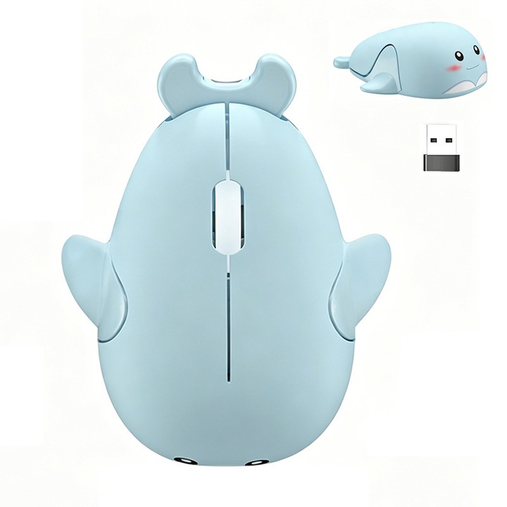Vezeték nélküli egér NAXSIR, állítható DPI 800/1200/1600DPI, Halk, Ergonomikus, USB vevővel, Elemekkel, Irodai/Játékhoz, Kék