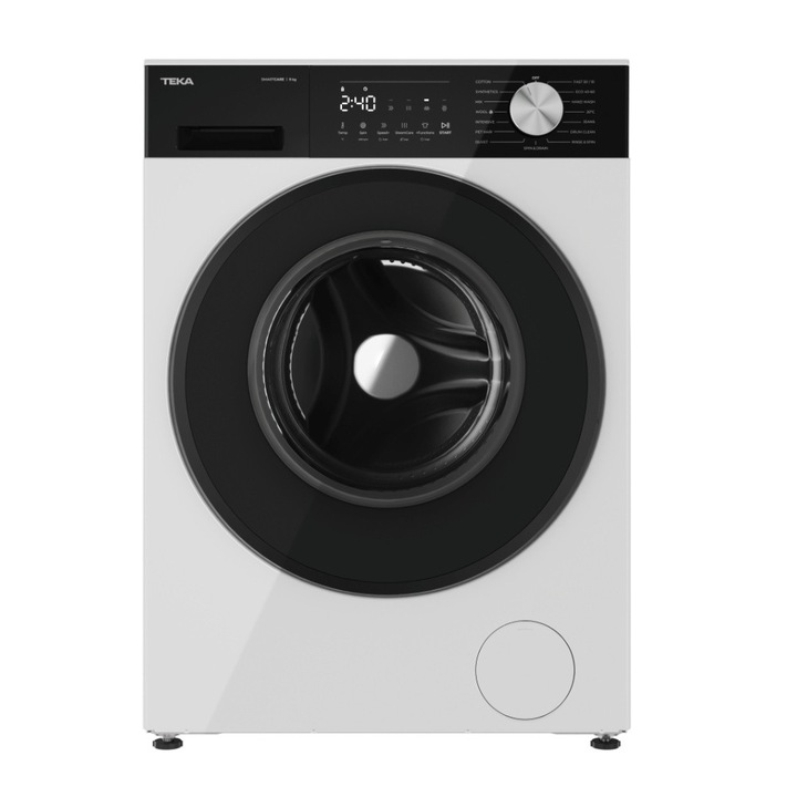 Masina de spalat rufe free-standing Teka WM 20841 W, 8 kg, 1400 rpm, motor inverter, 15 programe de spalare, 60 cm, Clasa A, alba