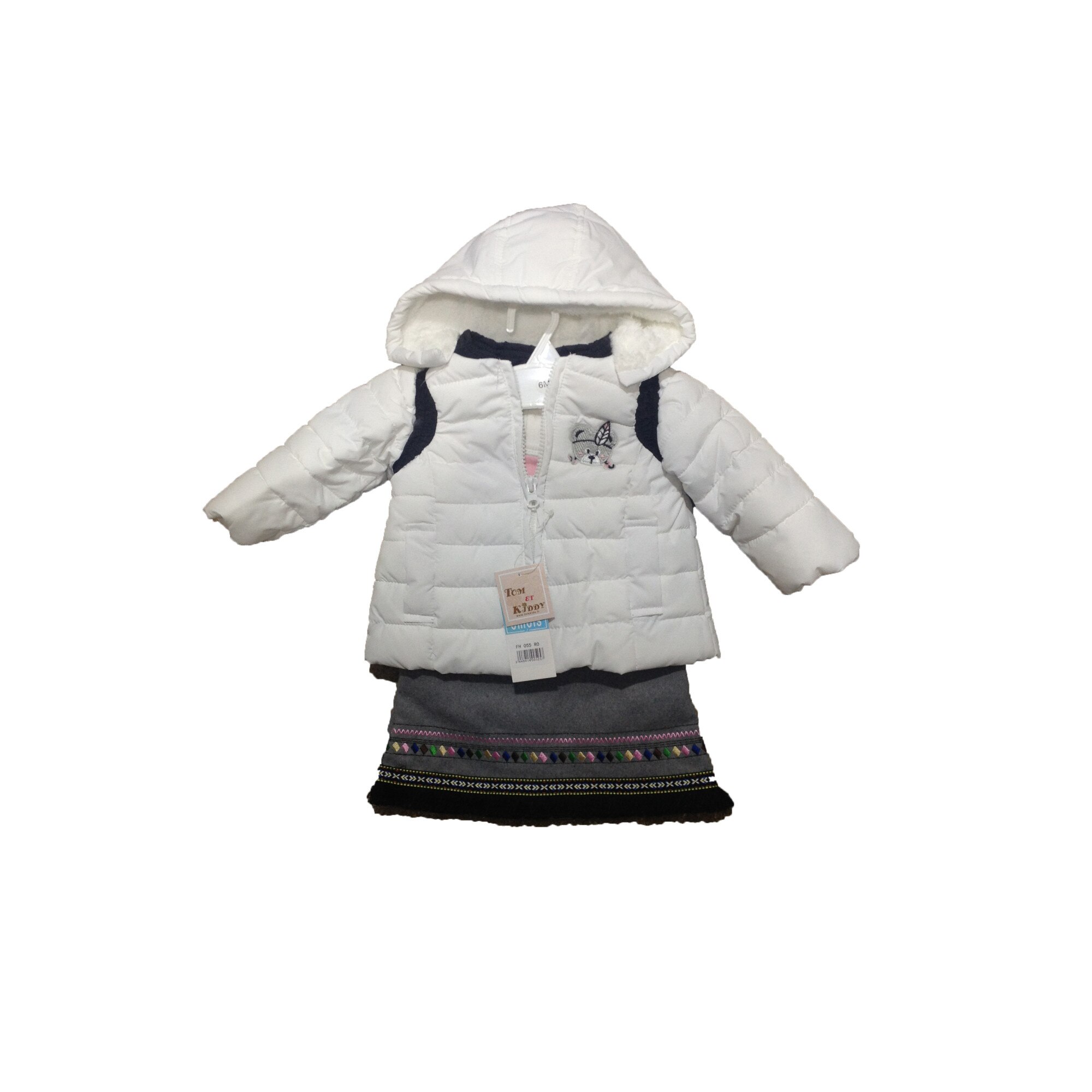 Compleu fetite, geaca/rochita/bluza, Tom Et Kiddy, alb/gri/roz, 6 luni