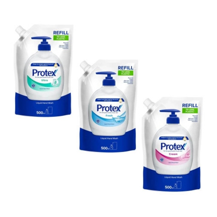 Rezerva sapun lichid antibacterian PROTEX, Ultra, Fresh, Cream, 3 x 500 ml