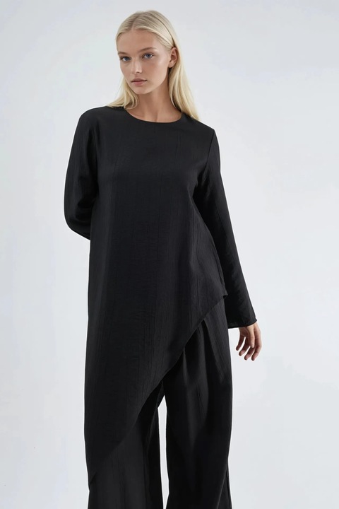 Bluza dama, Busem, tunica texturata cu nasturi, negru, poliester