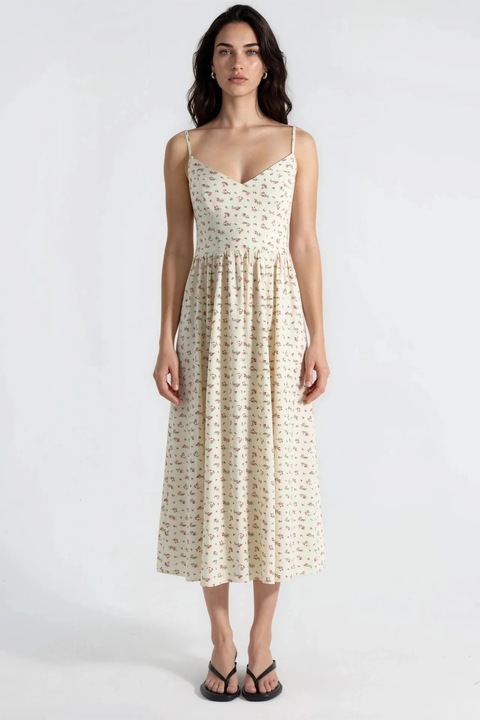 Rochie Midi HiCCUP, florala, casual, natural, 100% viscoza