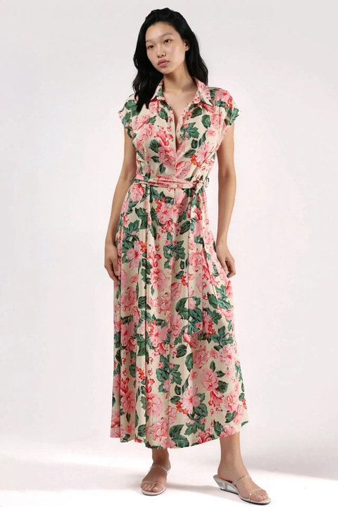 Rochie camasa midi, HiCCUP, imprimeu, roz, 100% viscoza