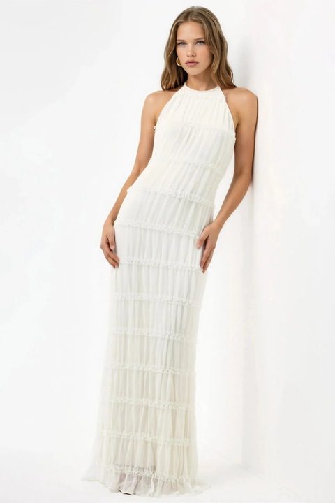 Rochie Maxi HiCCUP cu Guler Halter, Alb, Casual, Poliester